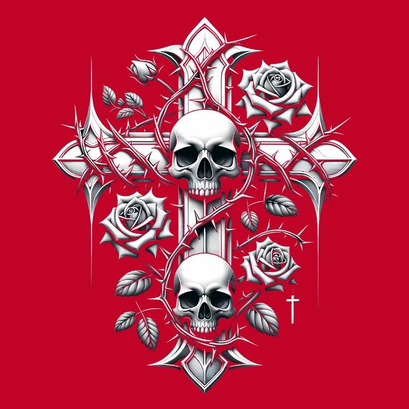 Croix, Vie, Mort, Épines, Roses, Crâne