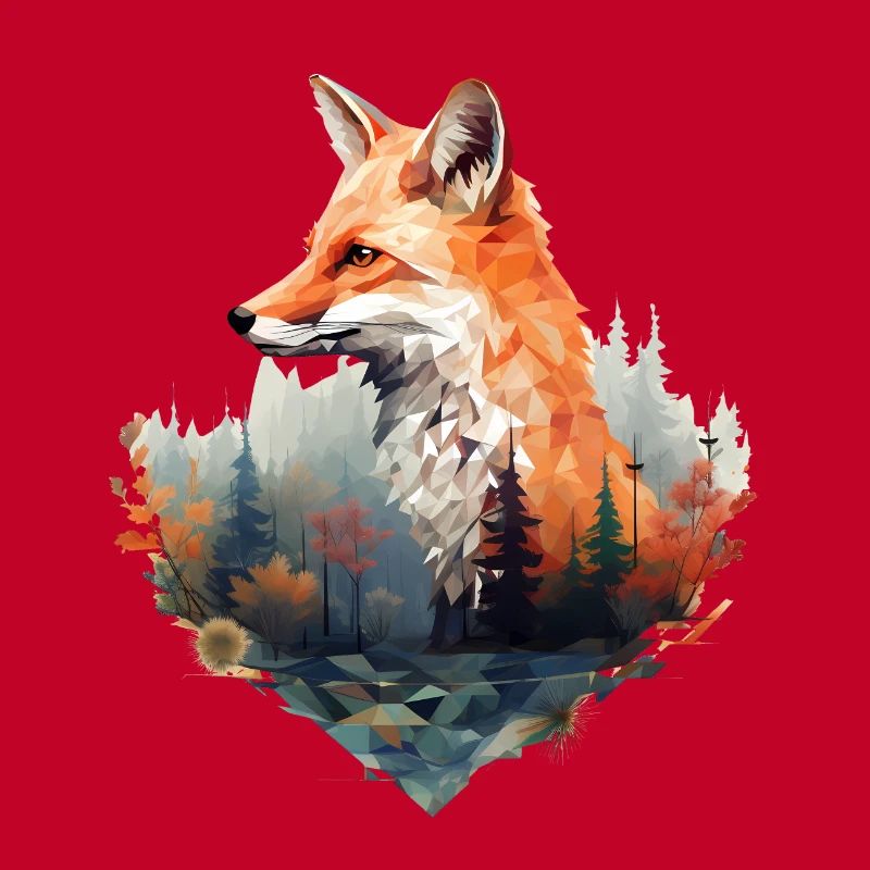 Geometric fox with forest in triangle look