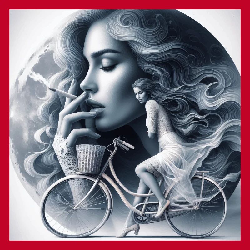 Dreamy Moonlit Cyclist Artwork