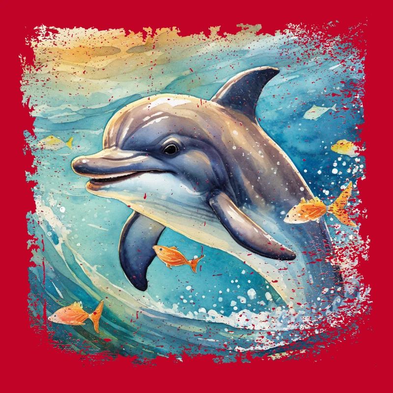Cute young dolphin in children's book style