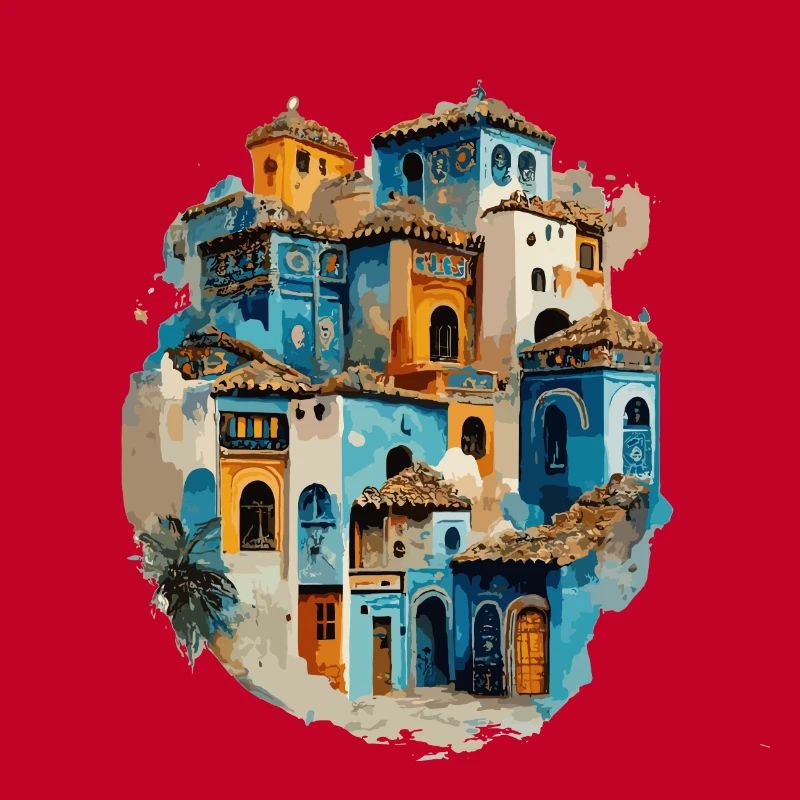 Village de maisons colorées en teinte bleue