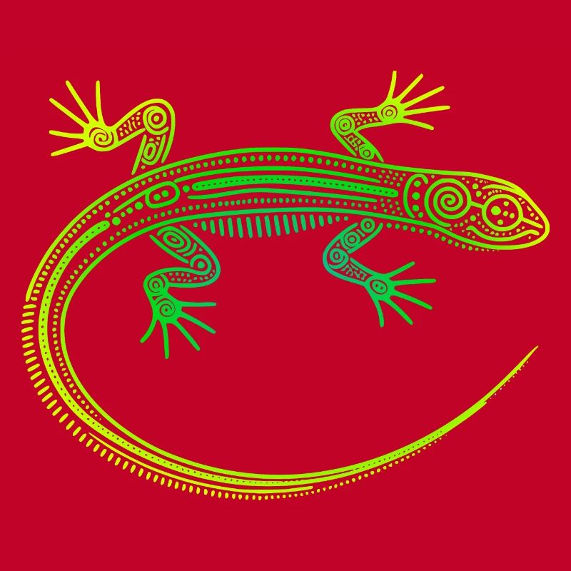 Lizard Aboriginal motifs, tribal gradient green yellow