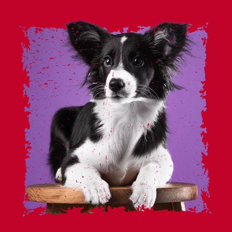 Dog sitting on stool