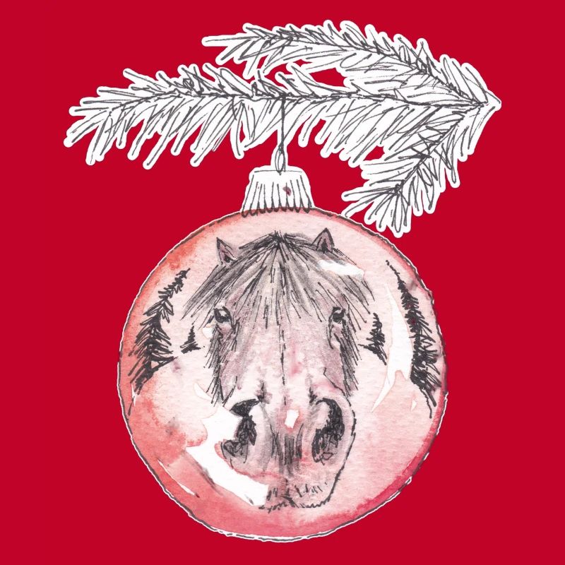 Weihnachtskugel Merry Christmas rot Pferd
