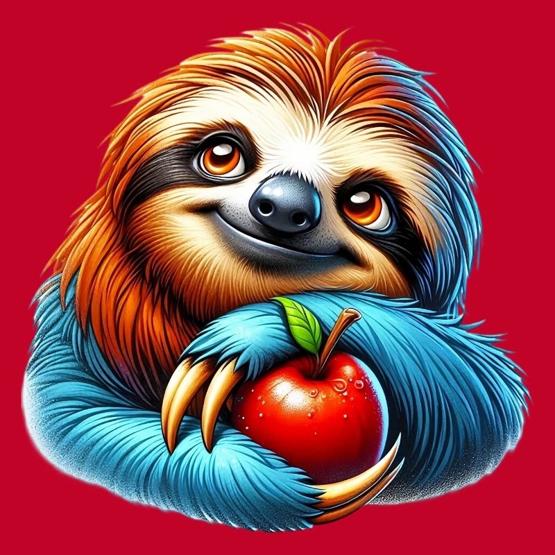 Sloth with a red apple