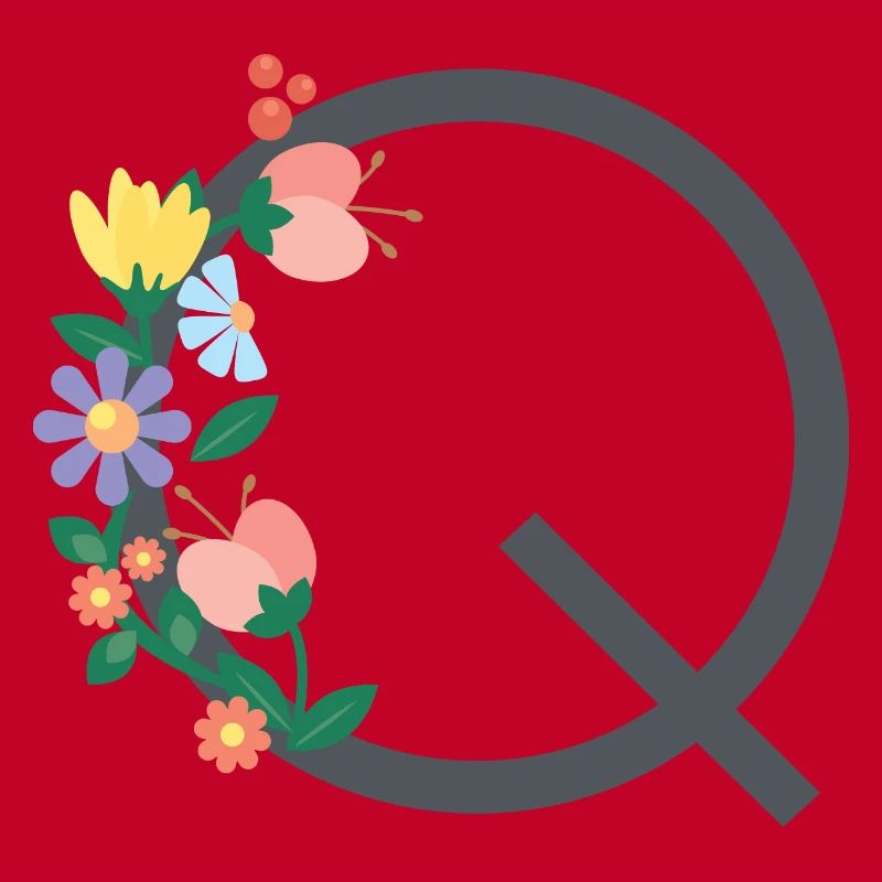 Eleganter Buchstabe 'Q' mit Blumen