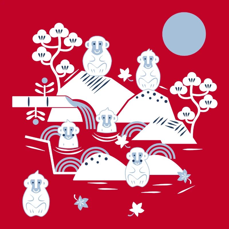 Singes frissonnants dans une source chaude l blanc bleu marine