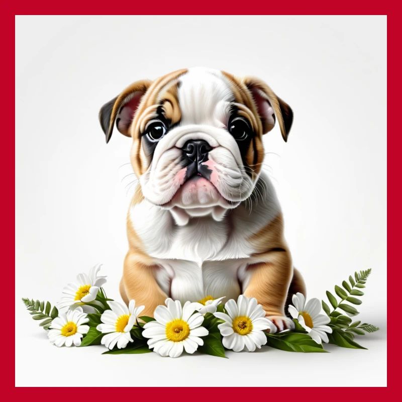 Chiot bouledogue mignon avec des fleurs
