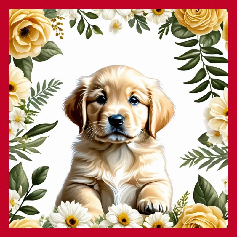 Chiot mignon en couronne de fleurs