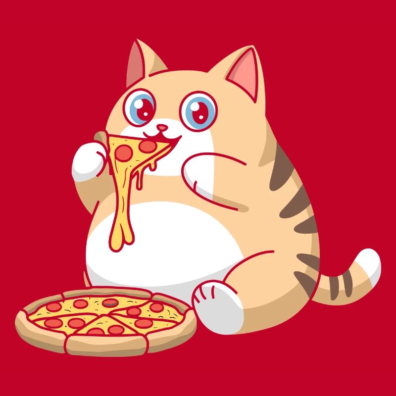 Cute Chubby Cat Eating Pizza