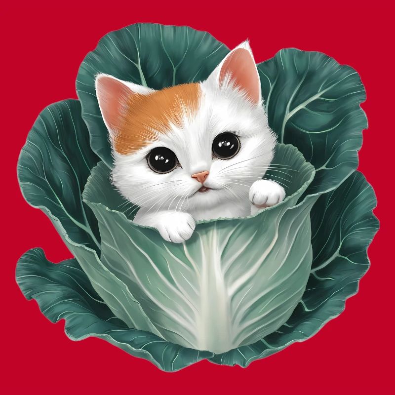 Kitten Peeking from Cabbage Leaf