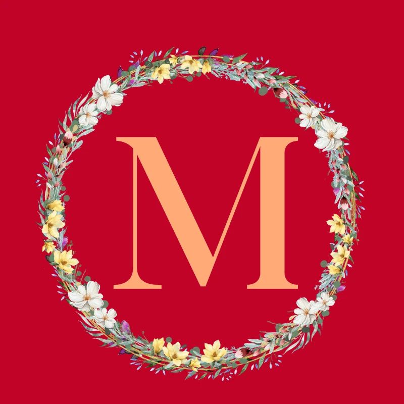M Monogram, Flower Wreath, Personalizable