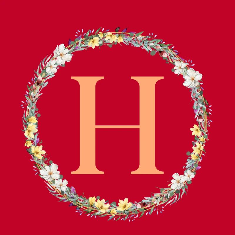 H Monogram, Flower Wreath, Personalizable