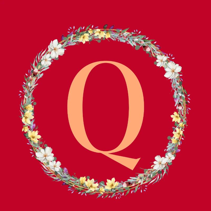Q Monogram, Flower Wreath, Personalizable