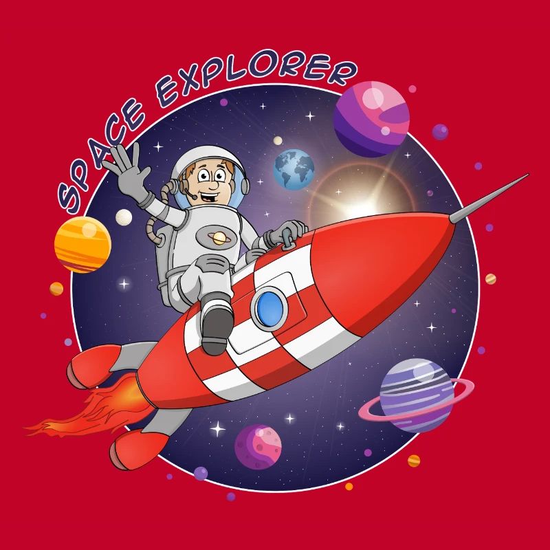 L’astronaute et la fusée rouge dans l’espace