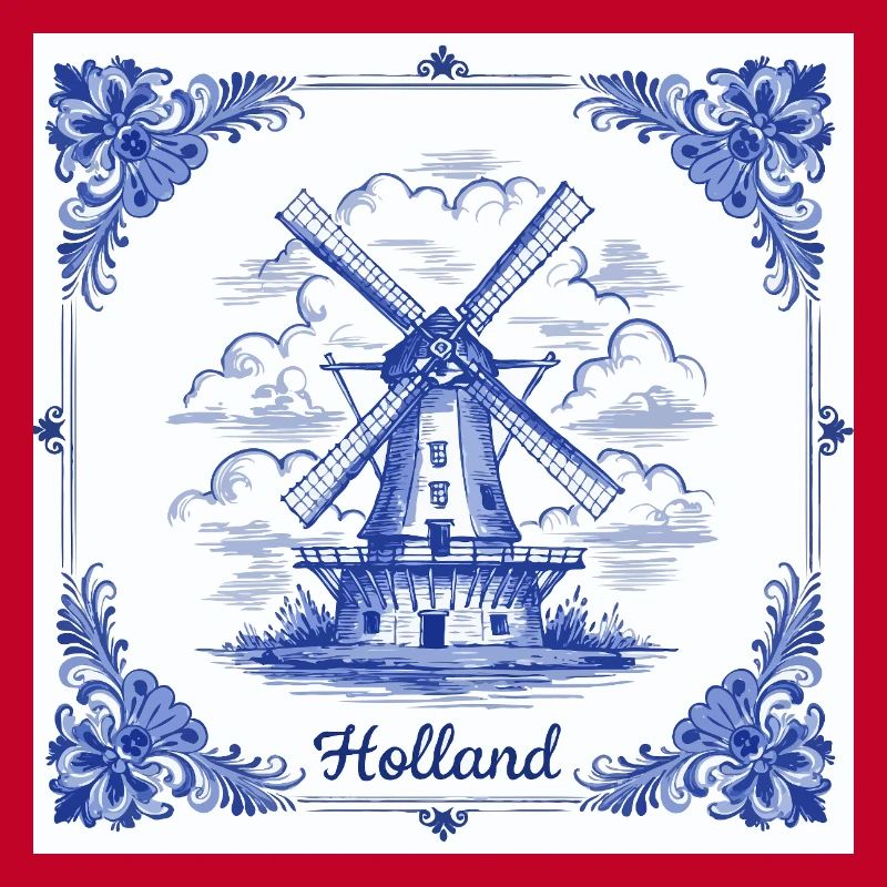 Delfter blauer Windmühlenkachel