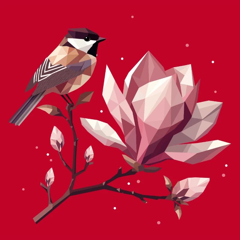Oiseau sur branche de magnolia – Composition harmonique