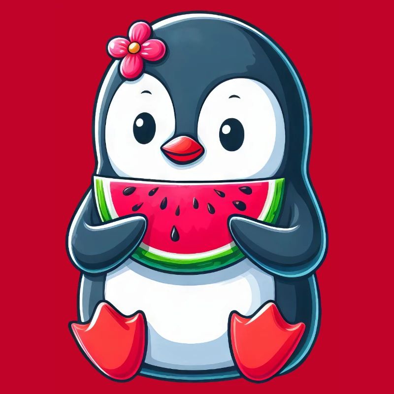 pingouin mignon avec dessin animé d’été pastèque