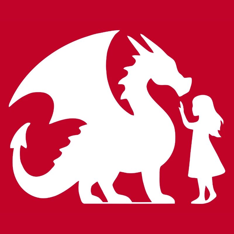 Episches Drachen- und Mädchen-Silhouetten-Design