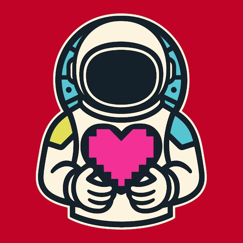 Astronaute avec un cœur de pixel