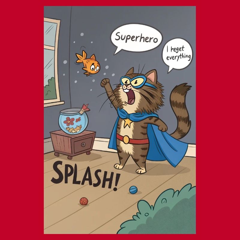 Superhero Cat Splash - Regrettable Saga du poisson rouge