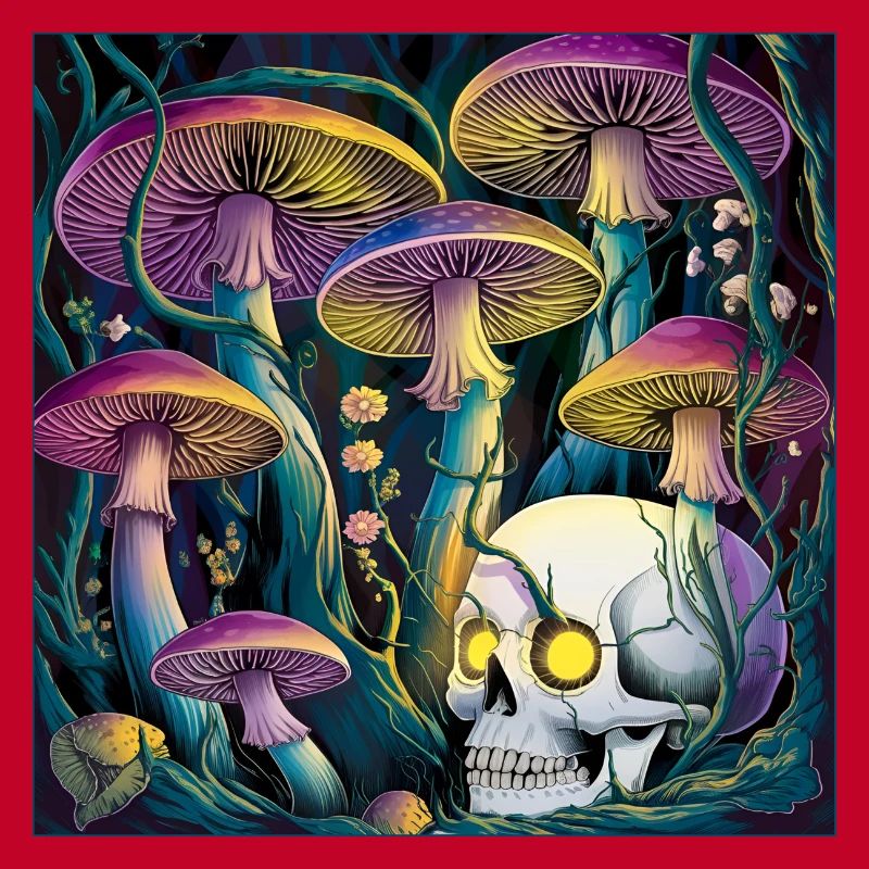 Neon Gothic Mushroom Skull Illustration