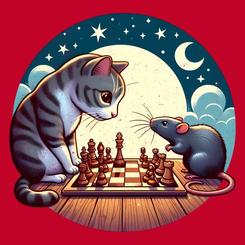 Duel d’échecs nocturne entre chat et souris