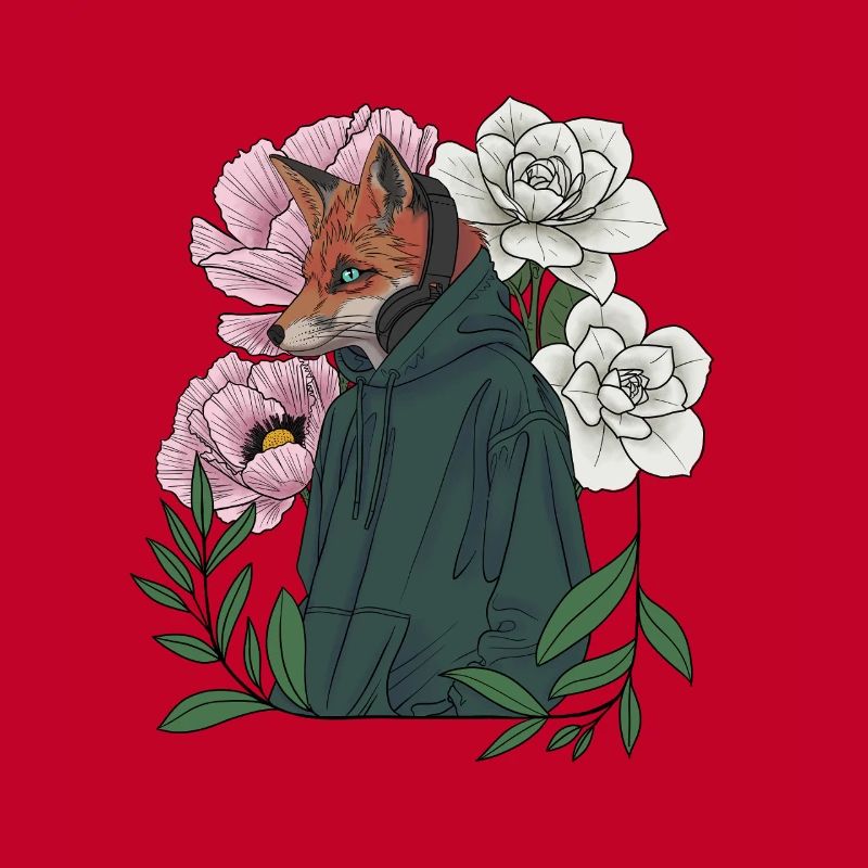 Fuchs mit Blumen und Hoodie