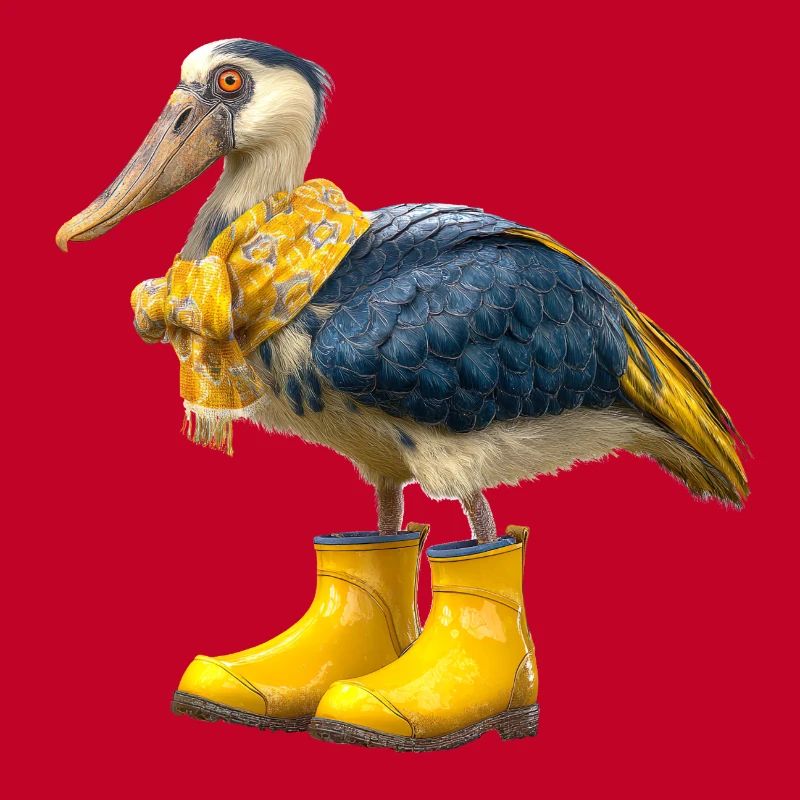 Oiseau à bec-en-sabot créatif dans des bottes en caoutchouc
