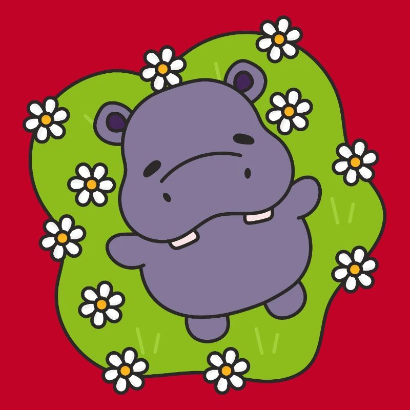 Hippo violet sur gazon fleuri