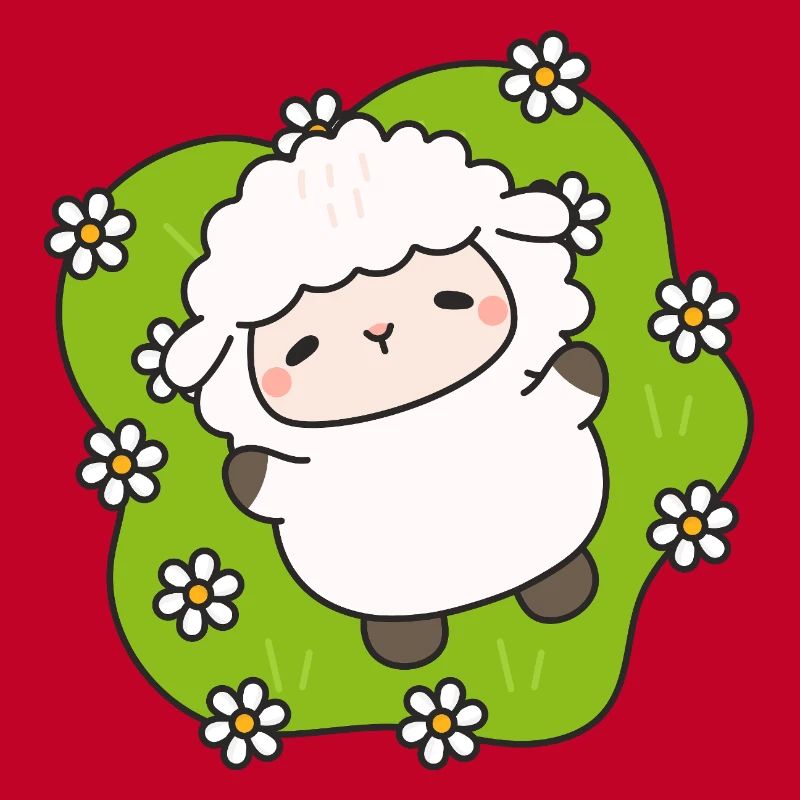 Mouton joyeux sur gazon fleuri
