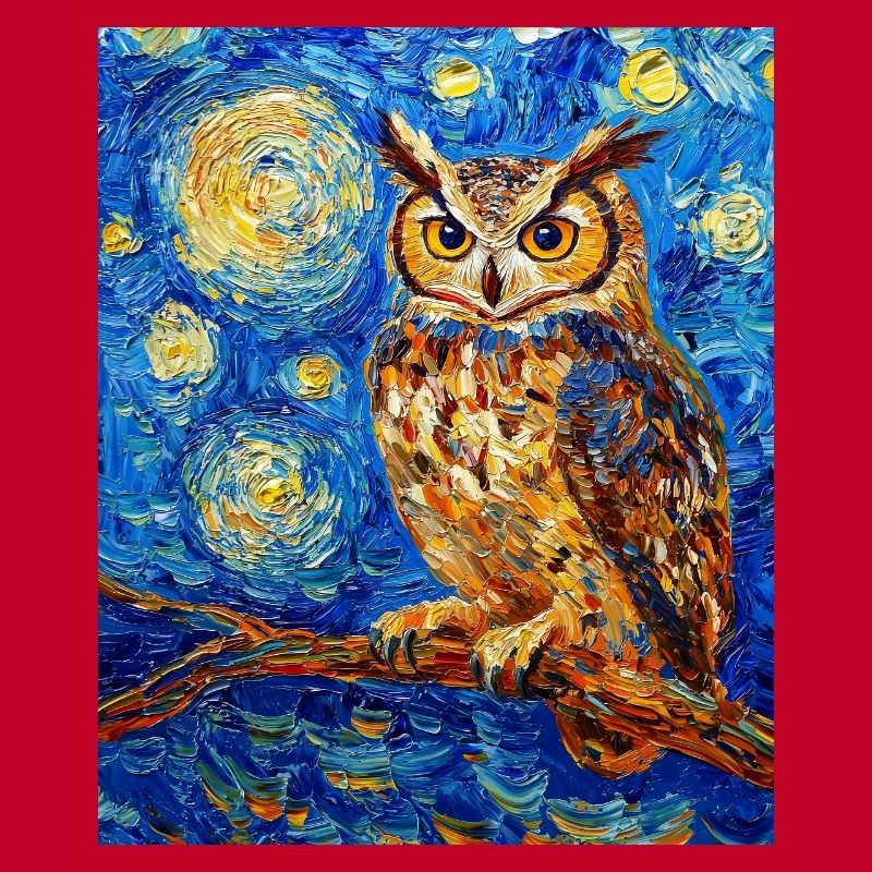 Owl Bird Van Gogh Style Starry Night