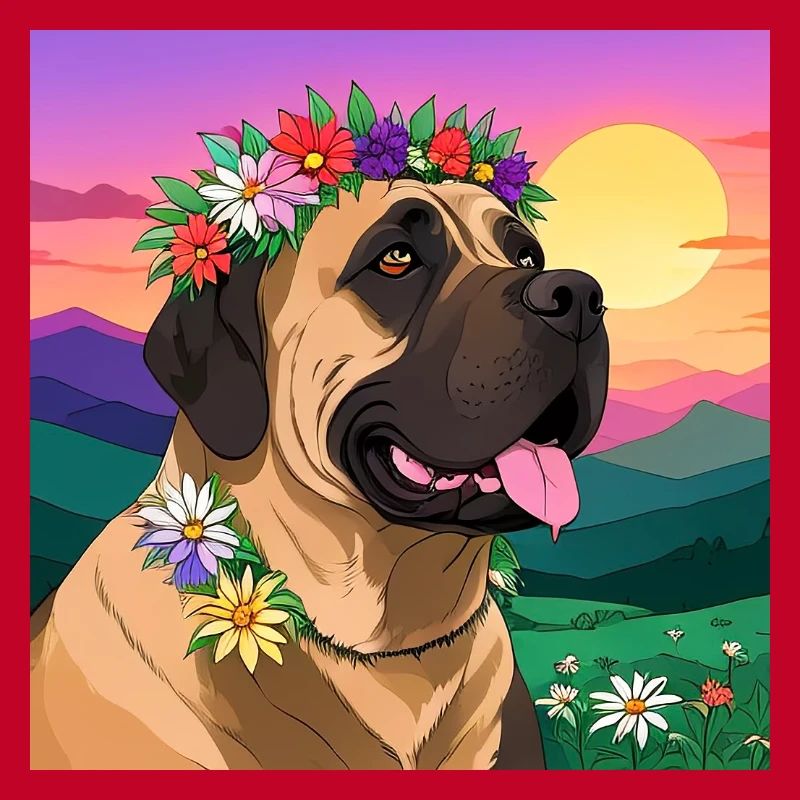 Dogue avec couronne florale