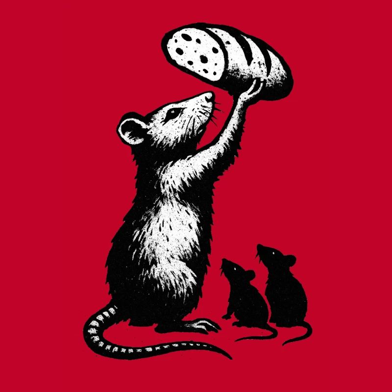 Rat soulevant une miche de pain – illustration graphique