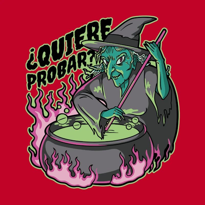 Neon witch in cauldron
