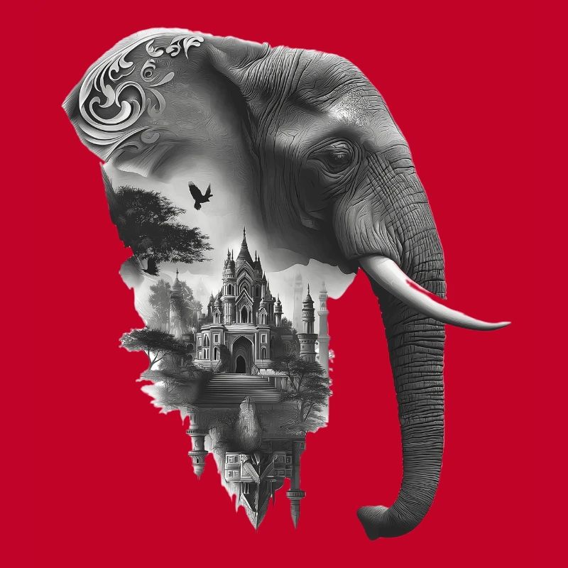 Éléphant et temple en collage