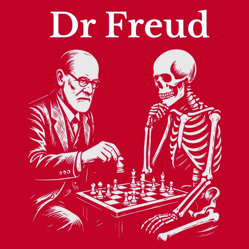 Freud Chess Duel with Skeleton