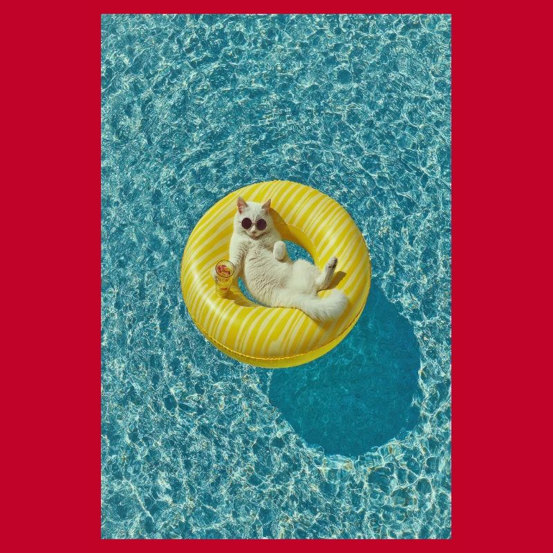 Sunlit Cat on Yellow Pool Float