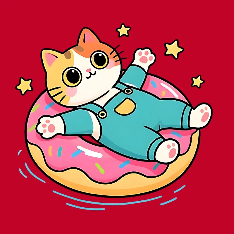 Cat on pastel floating donut