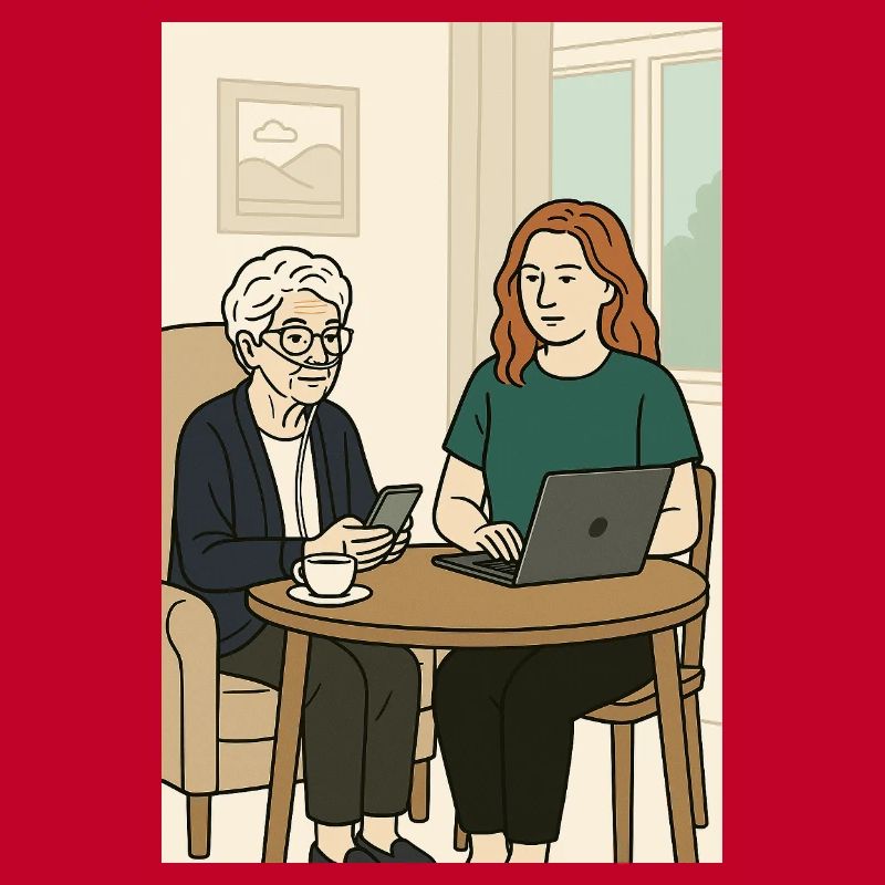 Generationen am Tisch mit Technik