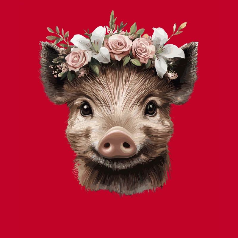 Pig with Flower Crowns Design