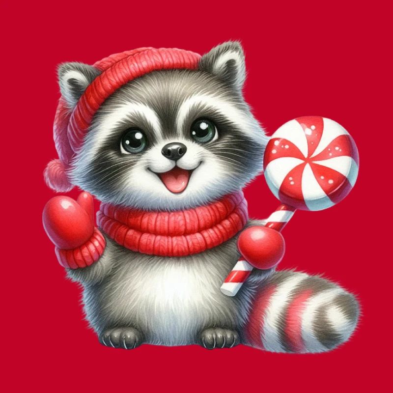 Gemütlicher Waschbär mit Zuckerstange