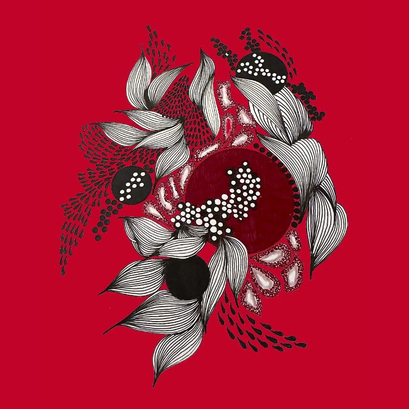 Red circle with silver leaves
