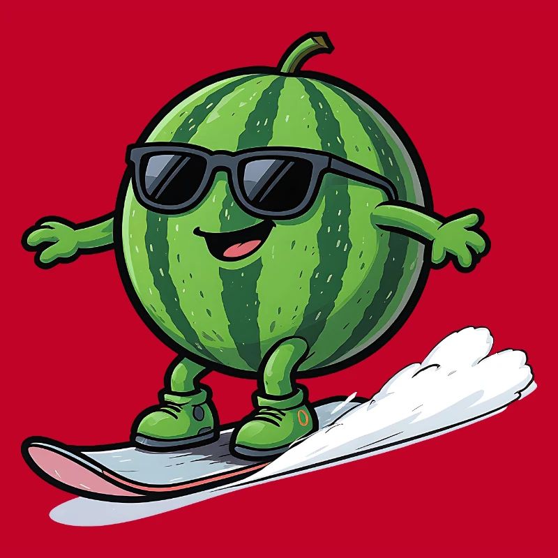 Snowboard pastèque avec des lunettes de soleil