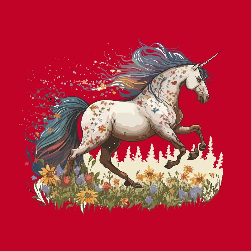 Licorne dans une mer de fleurs : magie des couleurs