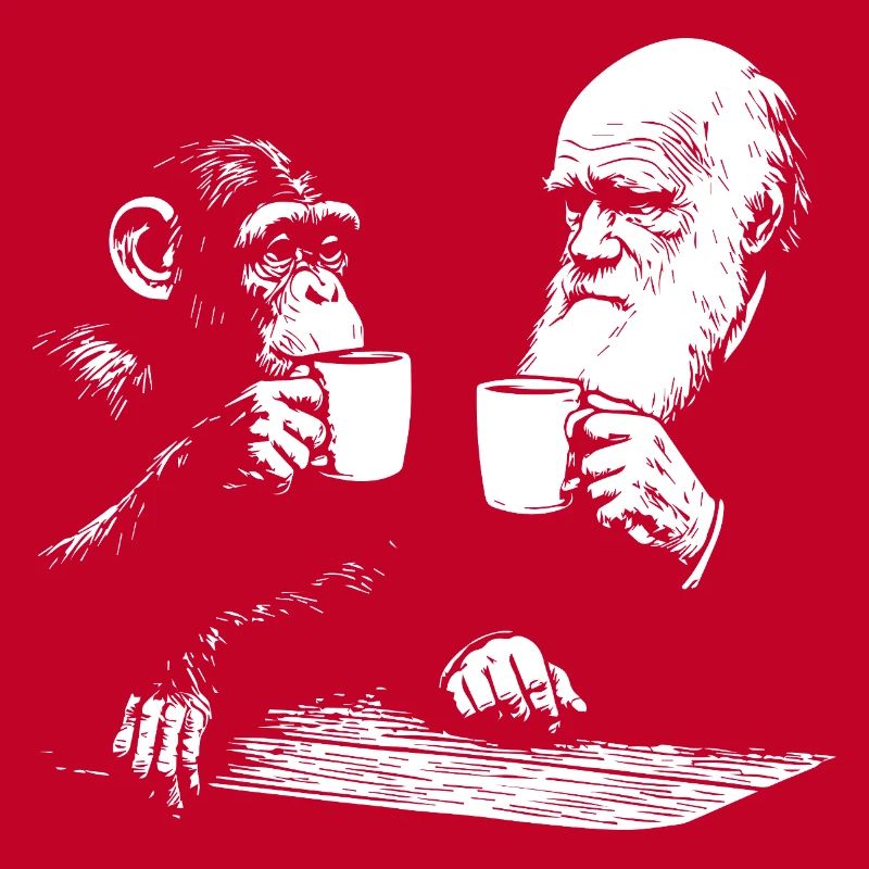Darwin et le singe buvant du café