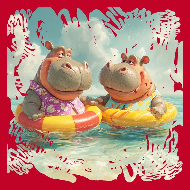 Hippopotames de la mer du Sud dans les anneaux de nage