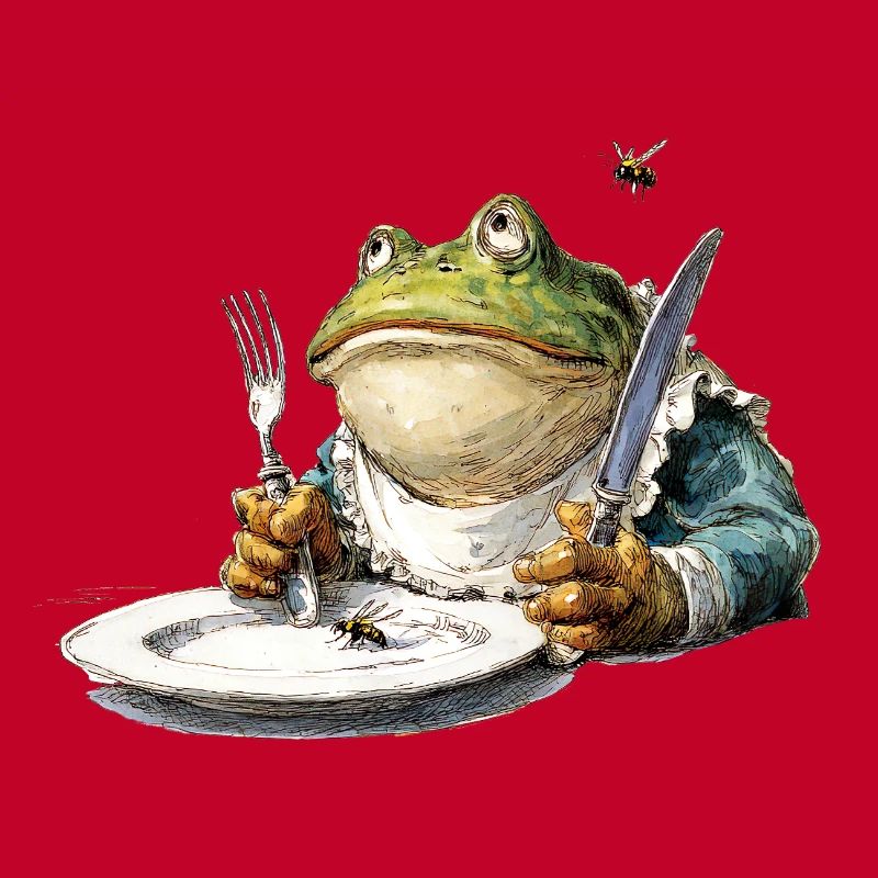 Grenouille à table avec des couverts