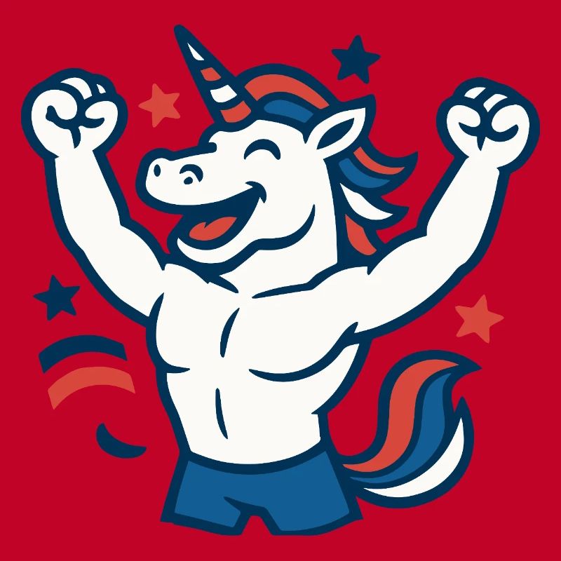 Frohes Einhorn-Maskottchen-Feiern Power Fun