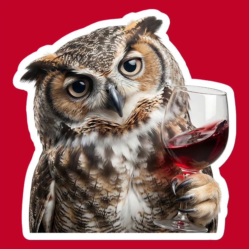 Weise Eule beim gemuetlichen Weinabend